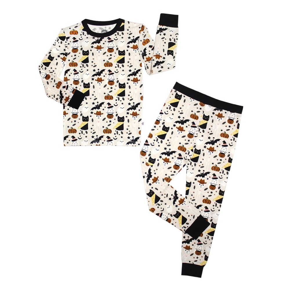 NWT Spooky Cute Halloween Beige Bamboo Kids Pajama Set